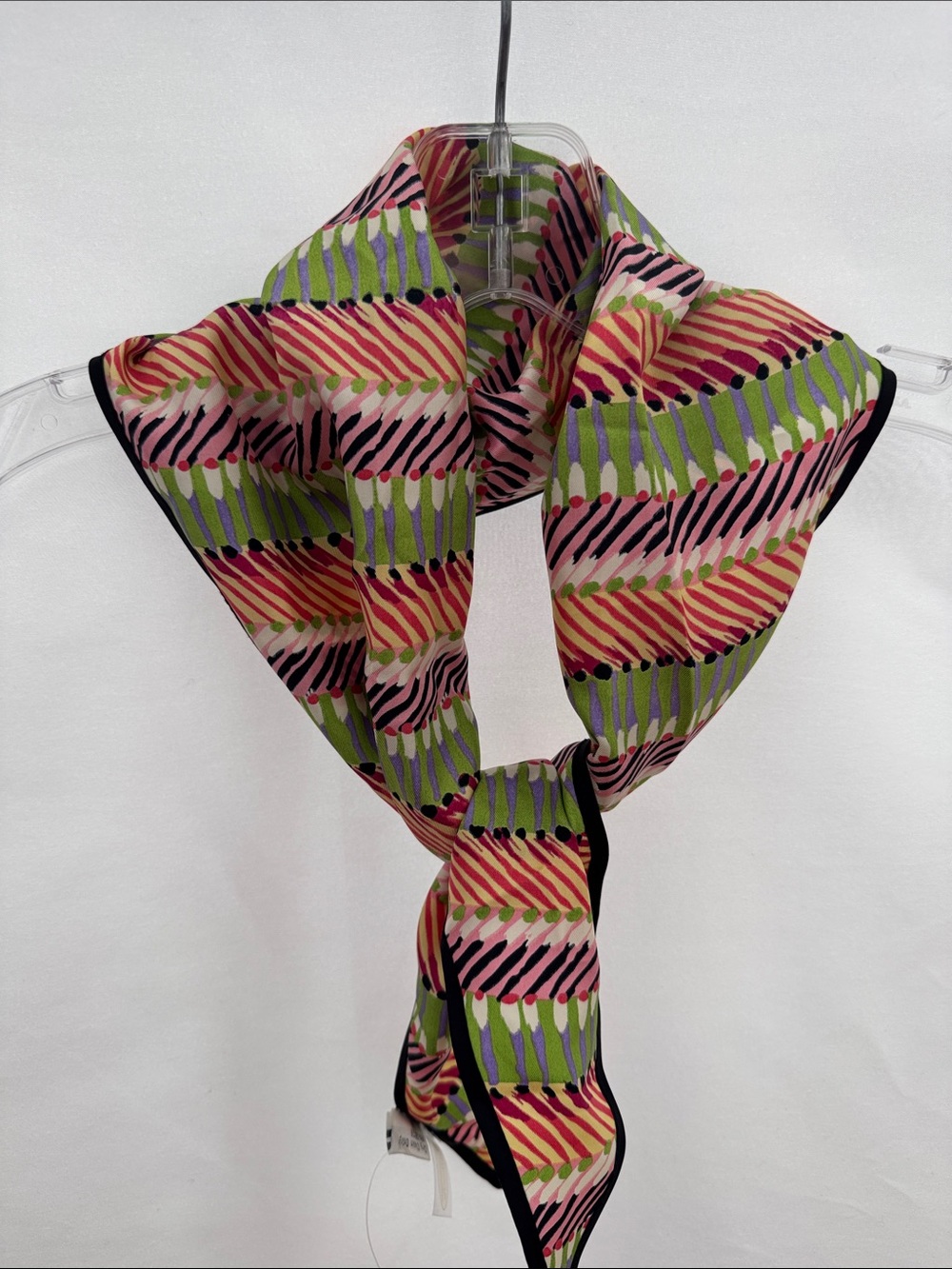 Talbots Pink, Green & Black Patterned Silk-Feel Scarf 100% Silk